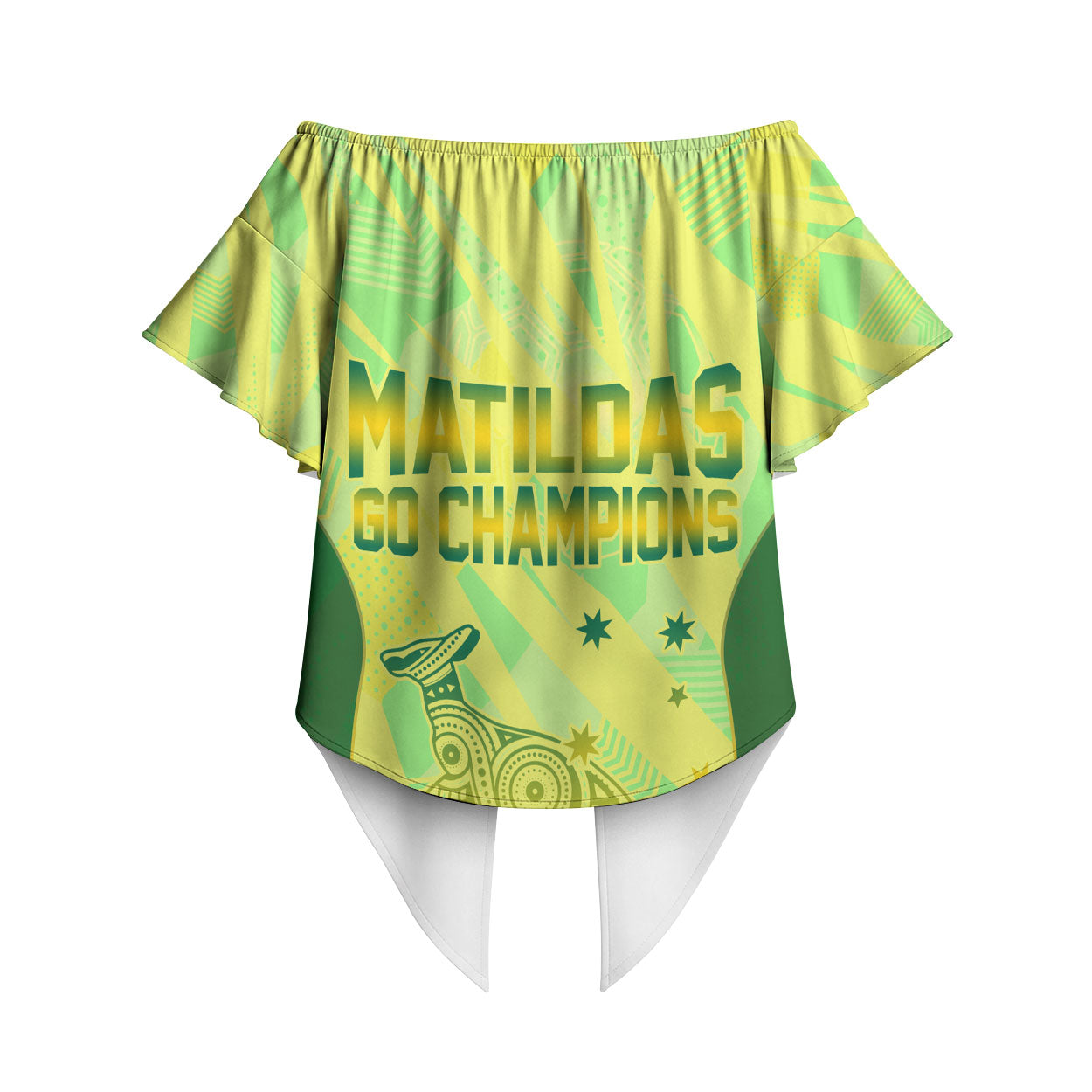 Matildas Australia Go Champions Off Shoulder Wrap Waist Top Indigenous Dot Art Kangaroo Southern Cross Stars