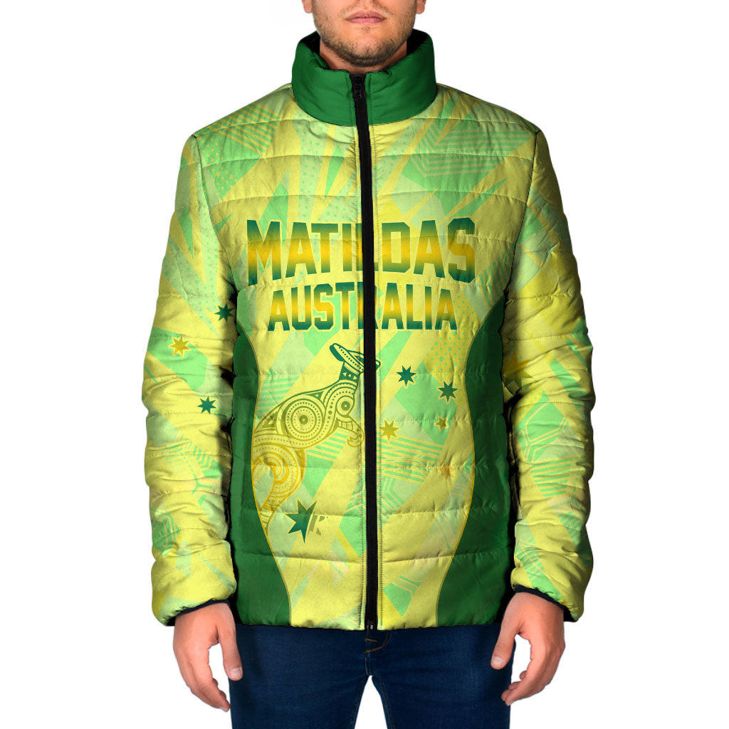 Matildas Australia Go Champions Padded Jacket Indigenous Dot Art Kangaroo Southern Cross Stars
