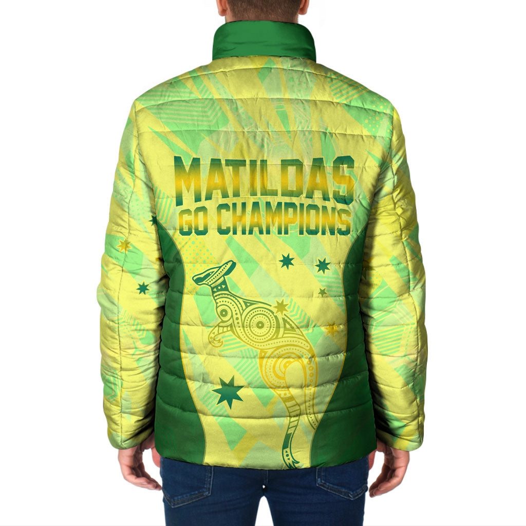 Matildas Australia Go Champions Padded Jacket Indigenous Dot Art Kangaroo Southern Cross Stars