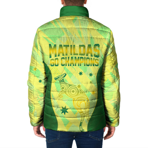 Matildas Australia Go Champions Padded Jacket Indigenous Dot Art Kangaroo Southern Cross Stars