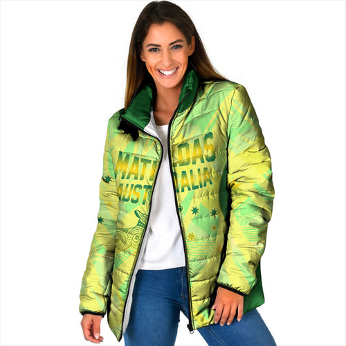 Matildas Australia Go Champions Padded Jacket Indigenous Dot Art Kangaroo Southern Cross Stars