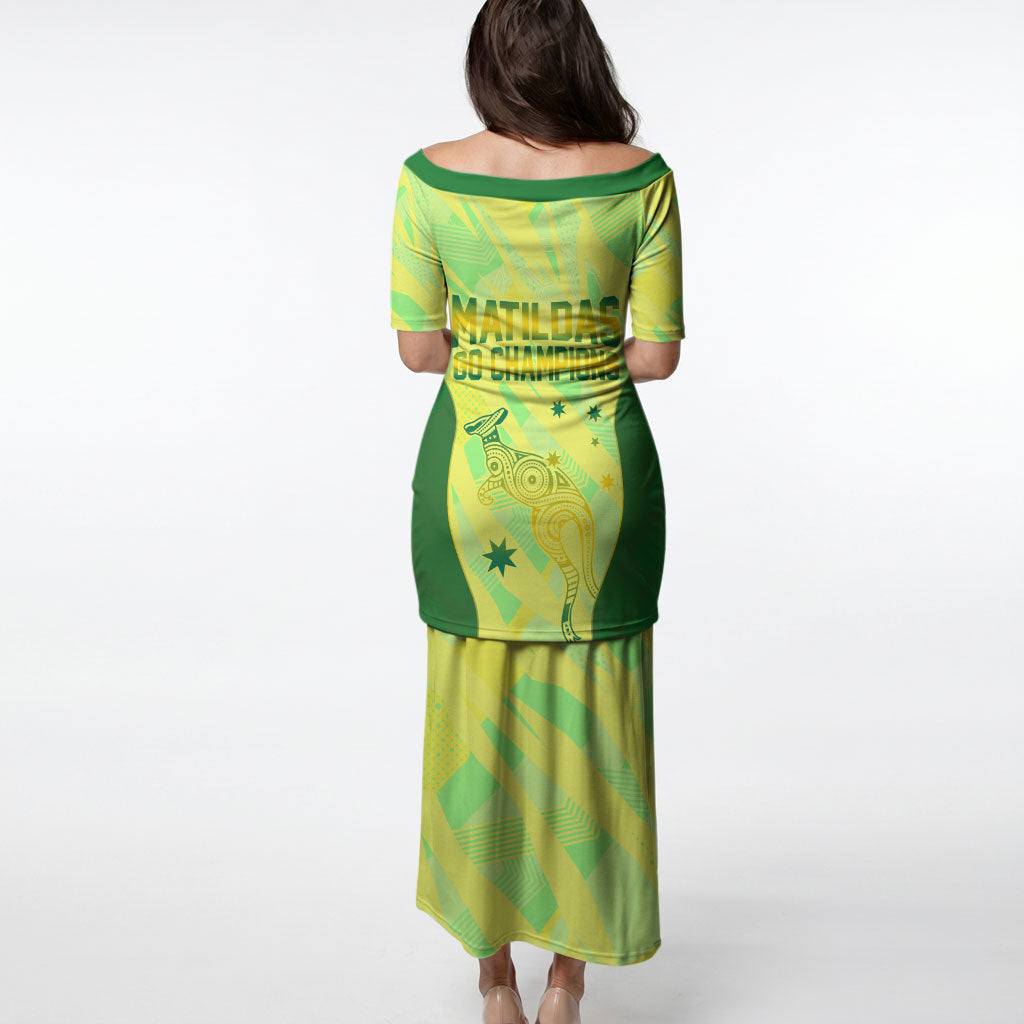 Matildas Australia Go Champions Puletasi Indigenous Dot Art Kangaroo Southern Cross Stars