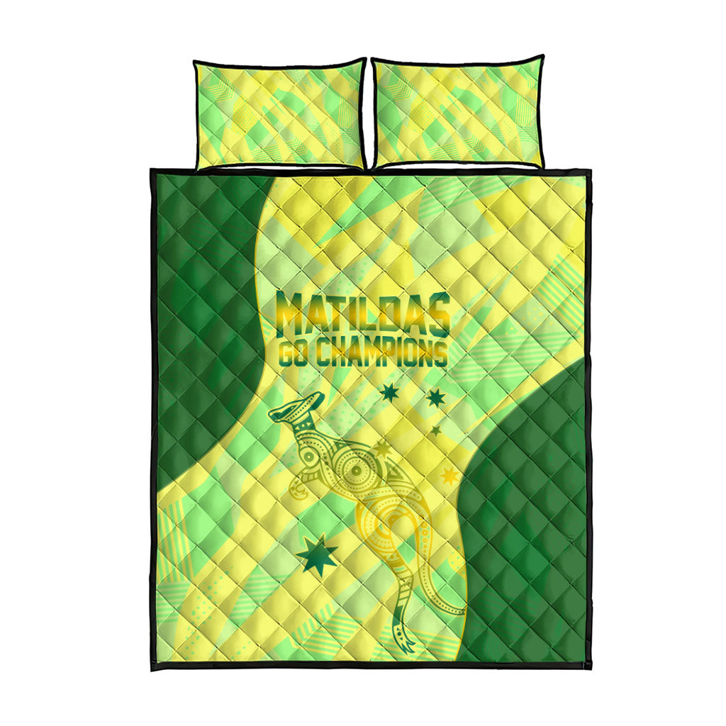 Matildas Australia Go Champions Quilt Bed Set Indigenous Dot Art Kangaroo Southern Cross Stars