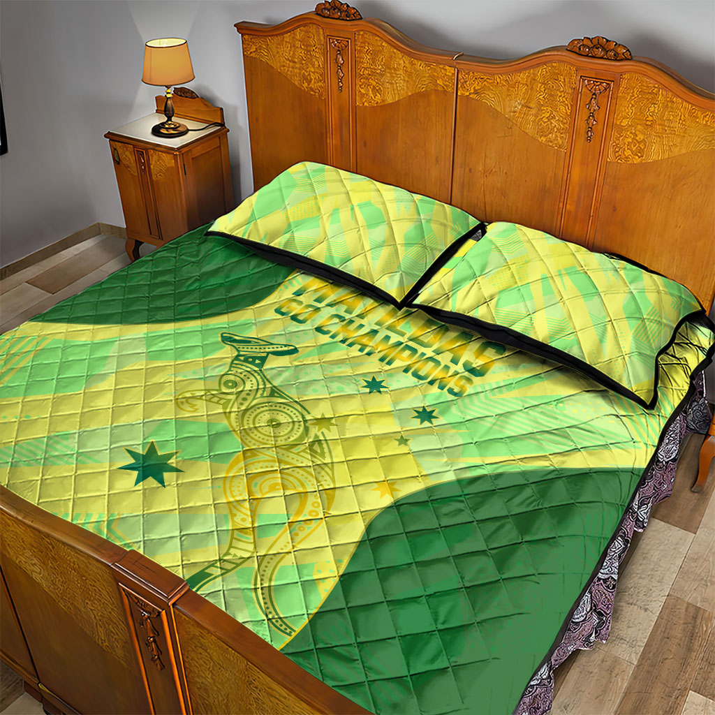 Matildas Australia Go Champions Quilt Bed Set Indigenous Dot Art Kangaroo Southern Cross Stars