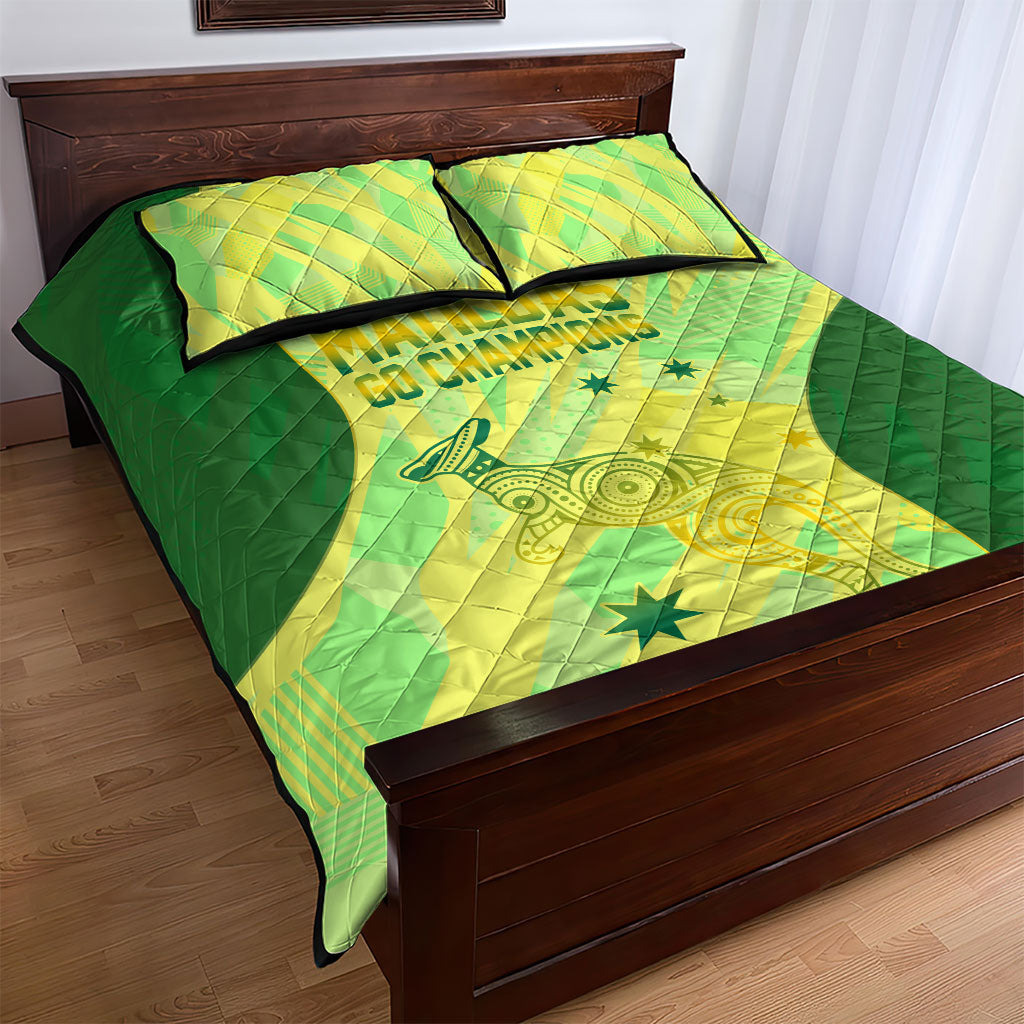 Matildas Australia Go Champions Quilt Bed Set Indigenous Dot Art Kangaroo Southern Cross Stars