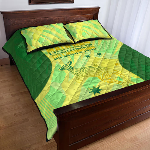 Matildas Australia Go Champions Quilt Bed Set Indigenous Dot Art Kangaroo Southern Cross Stars