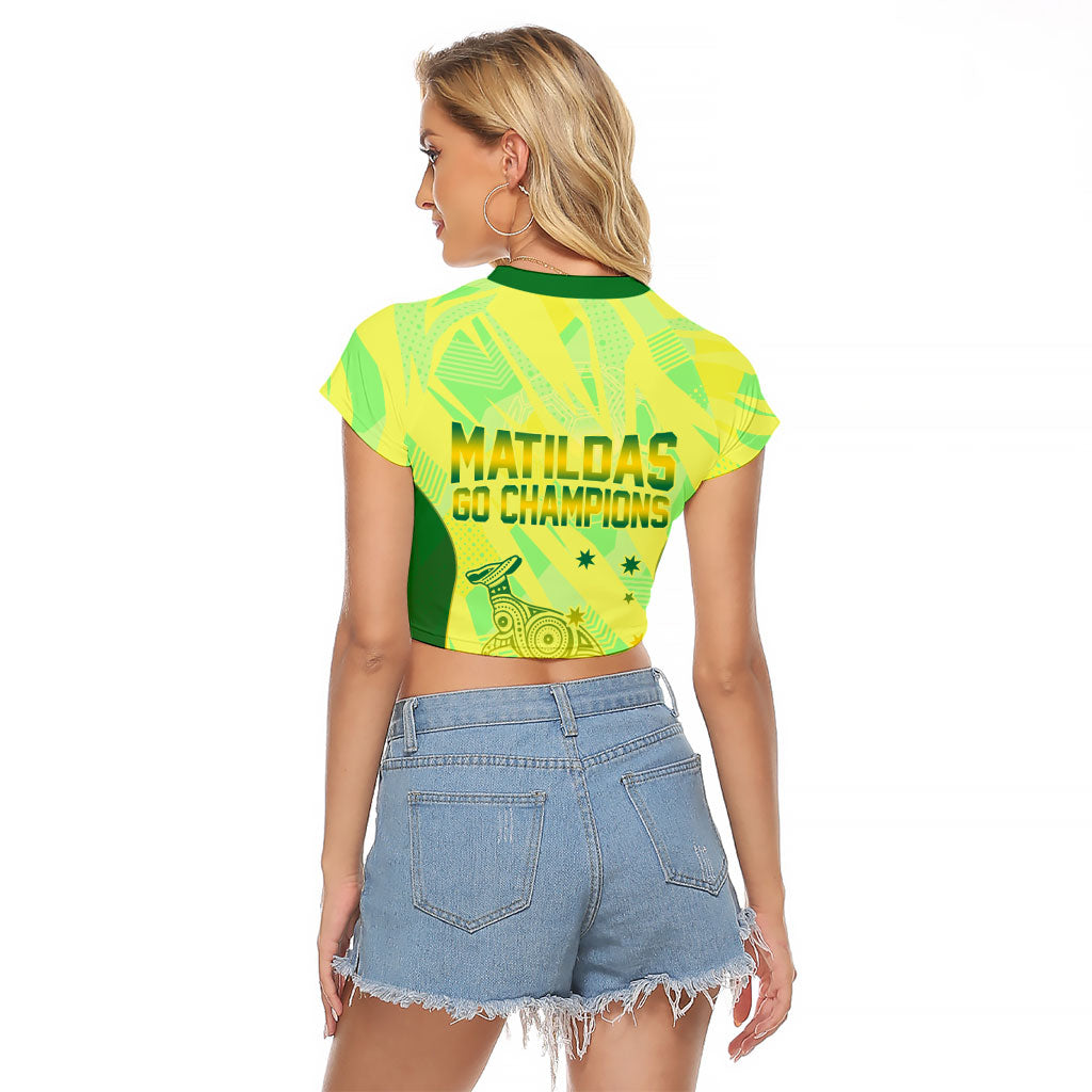 Matildas Australia Go Champions Raglan Cropped T Shirt Indigenous Dot Art Kangaroo Southern Cross Stars