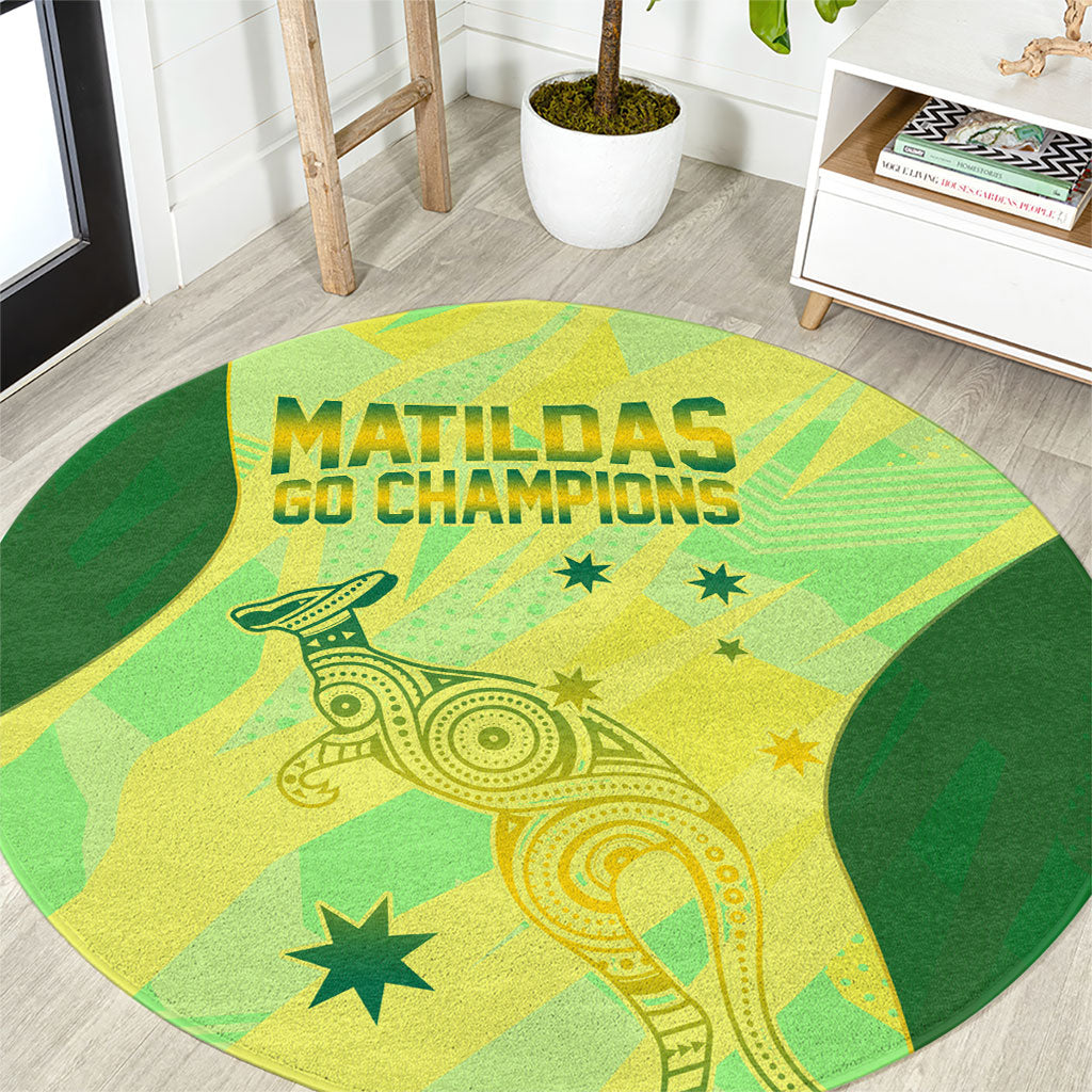 Matildas Australia Go Champions Round Carpet Indigenous Dot Art Kangaroo Southern Cross Stars