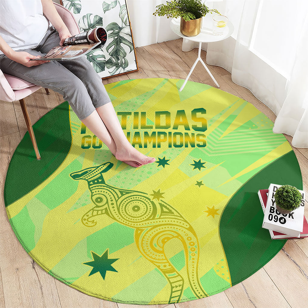 Matildas Australia Go Champions Round Carpet Indigenous Dot Art Kangaroo Southern Cross Stars