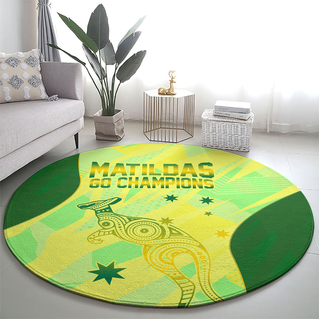 Matildas Australia Go Champions Round Carpet Indigenous Dot Art Kangaroo Southern Cross Stars