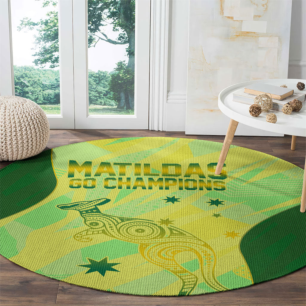 Matildas Australia Go Champions Round Carpet Indigenous Dot Art Kangaroo Southern Cross Stars