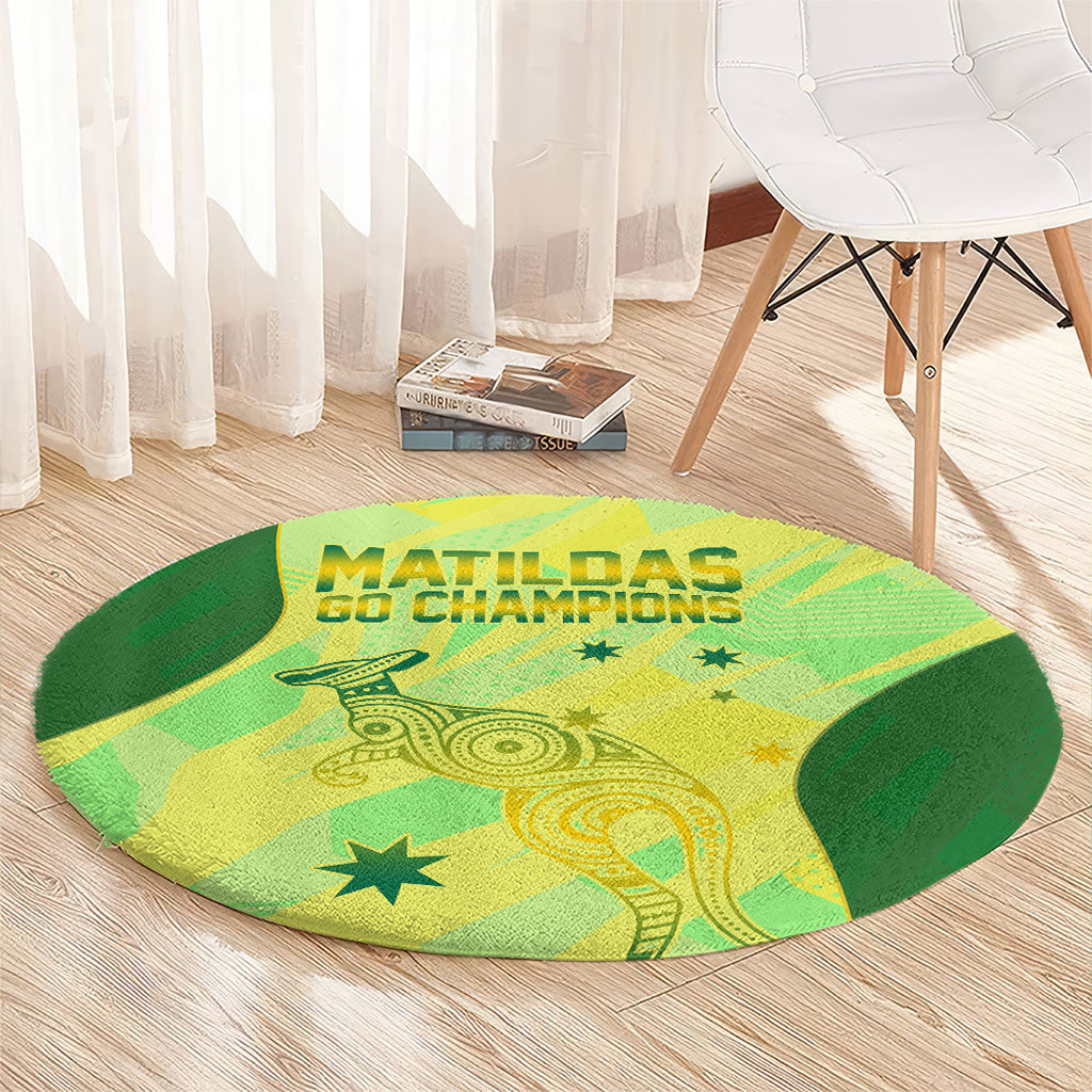 Matildas Australia Go Champions Round Carpet Indigenous Dot Art Kangaroo Southern Cross Stars