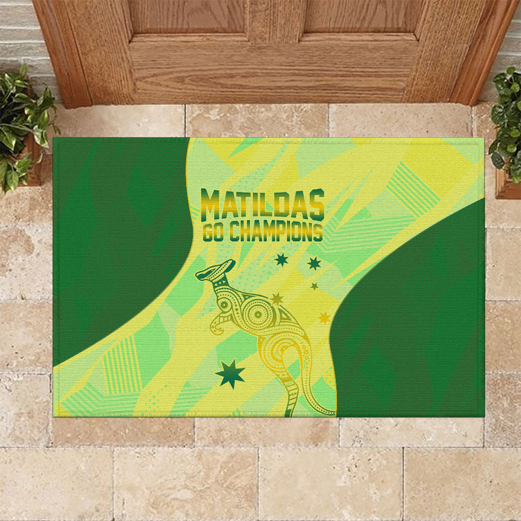 Matildas Australia Go Champions Rubber Doormat Indigenous Dot Art Kangaroo Southern Cross Stars