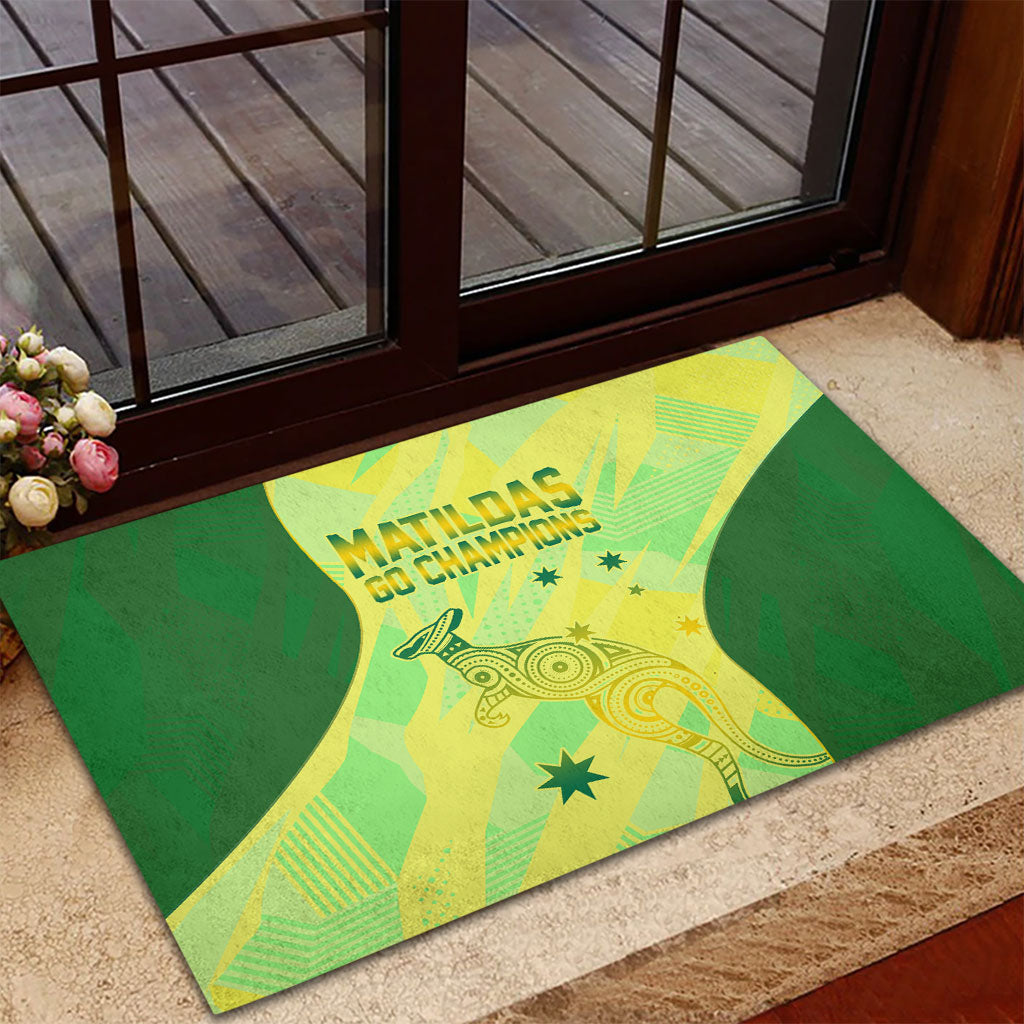 Matildas Australia Go Champions Rubber Doormat Indigenous Dot Art Kangaroo Southern Cross Stars