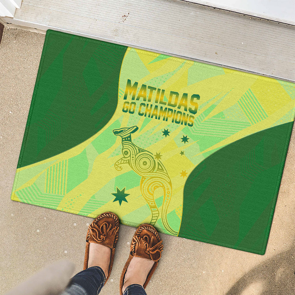 Matildas Australia Go Champions Rubber Doormat Indigenous Dot Art Kangaroo Southern Cross Stars