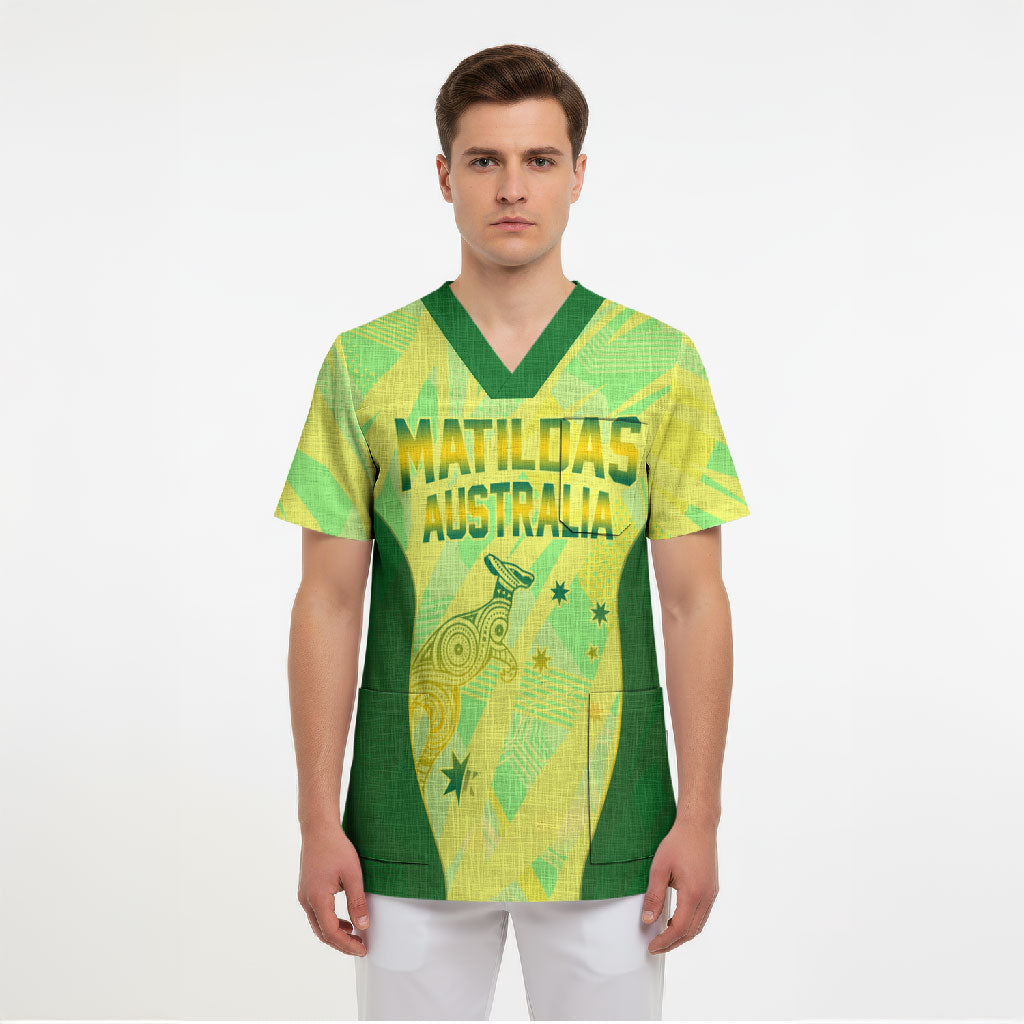 Matildas Australia Go Champions Scrub Top Indigenous Dot Art Kangaroo Southern Cross Stars