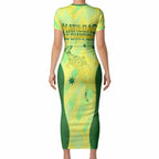 Matildas Australia Go Champions Short Sleeve Bodycon Dress Indigenous Dot Art Kangaroo Southern Cross Stars