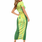 Matildas Australia Go Champions Short Sleeve Bodycon Dress Indigenous Dot Art Kangaroo Southern Cross Stars