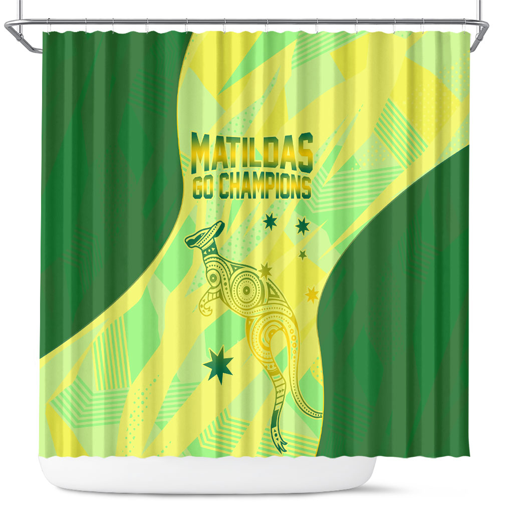 Matildas Australia Go Champions Shower Curtain Indigenous Dot Art Kangaroo Southern Cross Stars