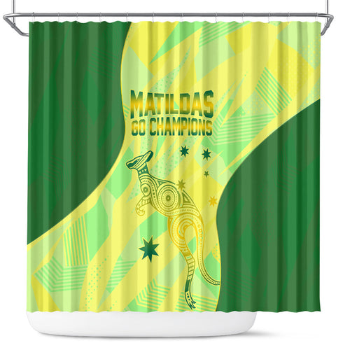 Matildas Australia Go Champions Shower Curtain Indigenous Dot Art Kangaroo Southern Cross Stars