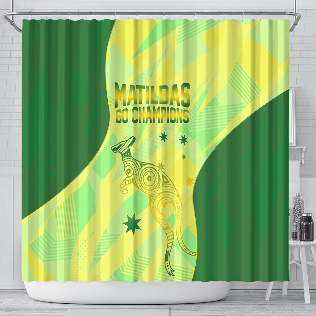 Matildas Australia Go Champions Shower Curtain Indigenous Dot Art Kangaroo Southern Cross Stars