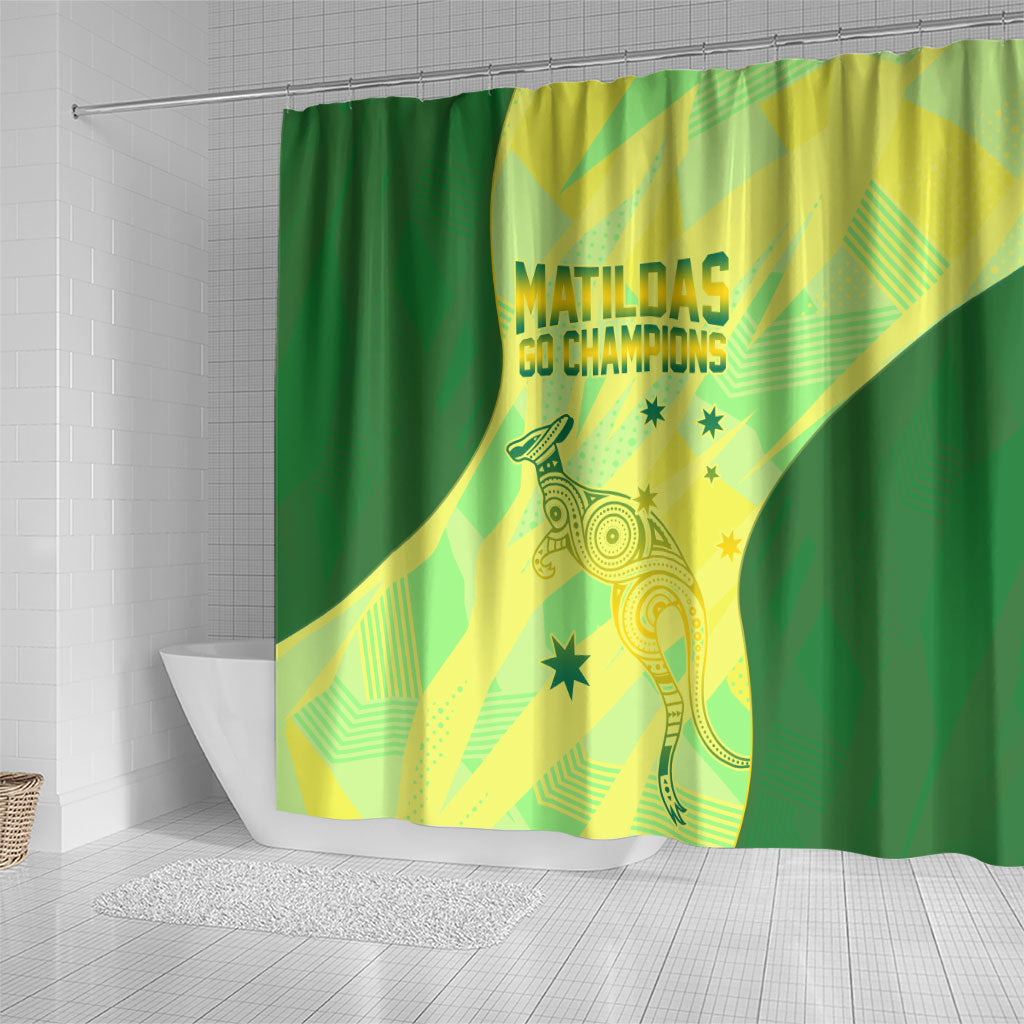 Matildas Australia Go Champions Shower Curtain Indigenous Dot Art Kangaroo Southern Cross Stars
