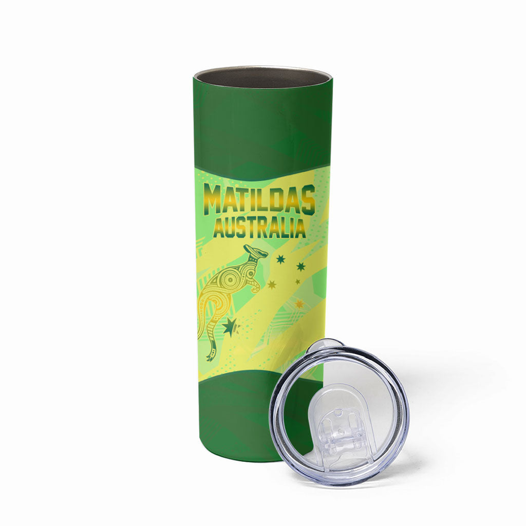 Matildas Australia Go Champions Skinny Tumbler Indigenous Dot Art Kangaroo Southern Cross Stars