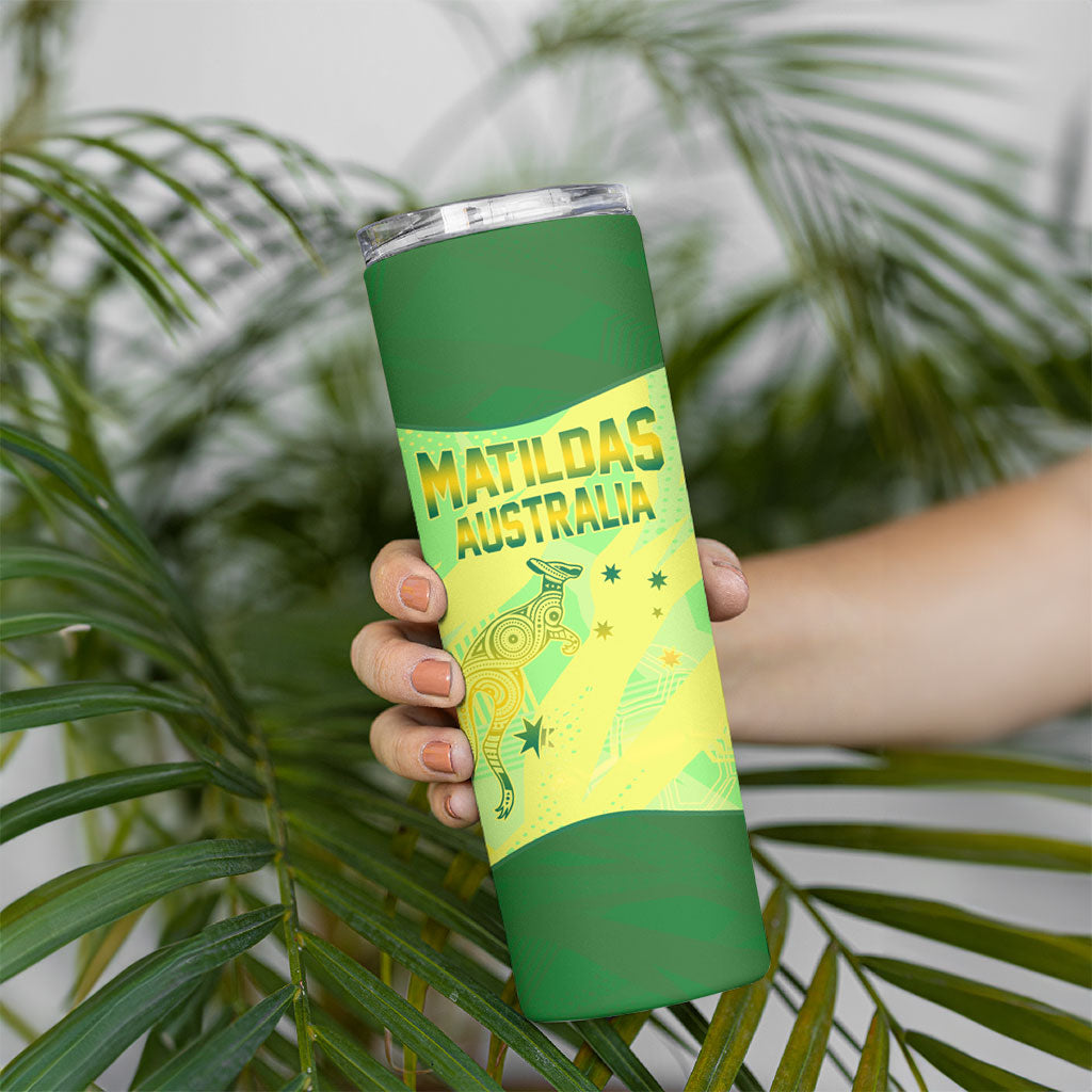 Matildas Australia Go Champions Skinny Tumbler Indigenous Dot Art Kangaroo Southern Cross Stars