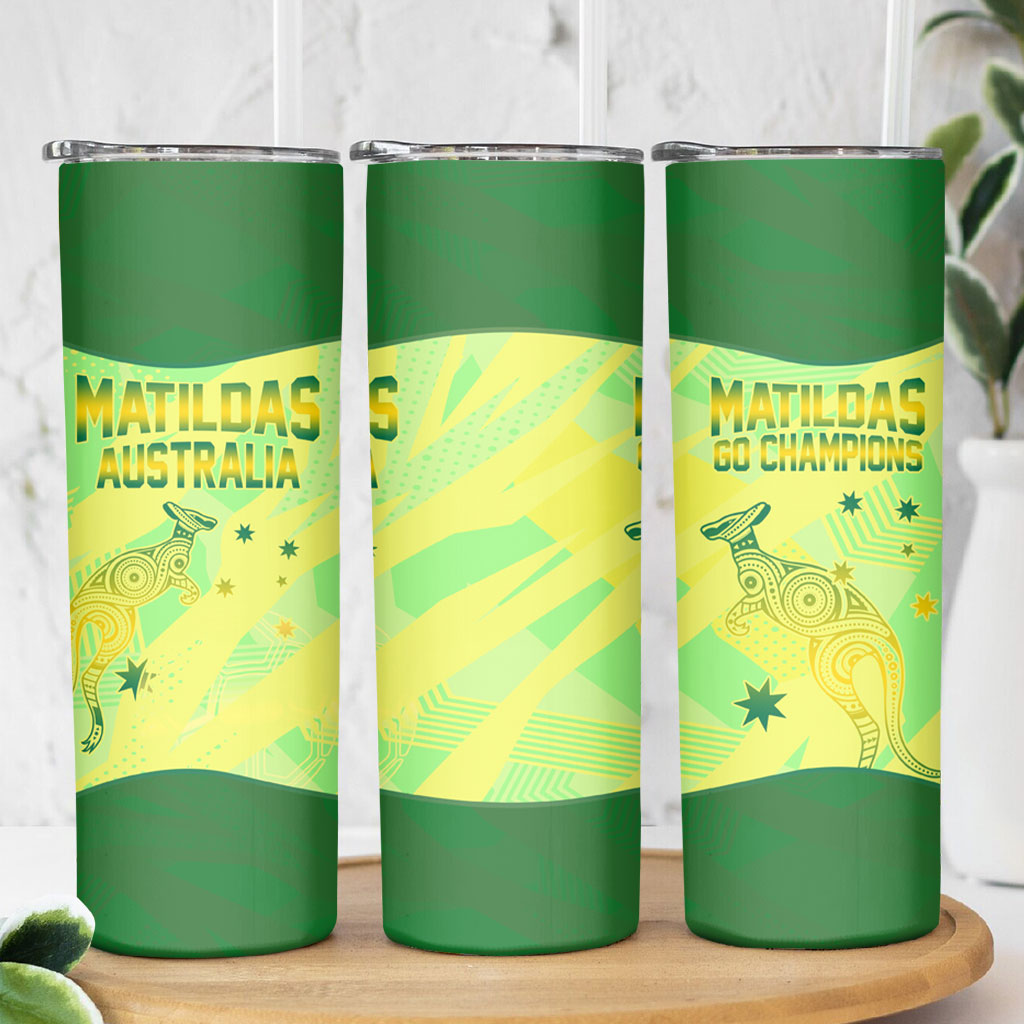 Matildas Australia Go Champions Skinny Tumbler Indigenous Dot Art Kangaroo Southern Cross Stars