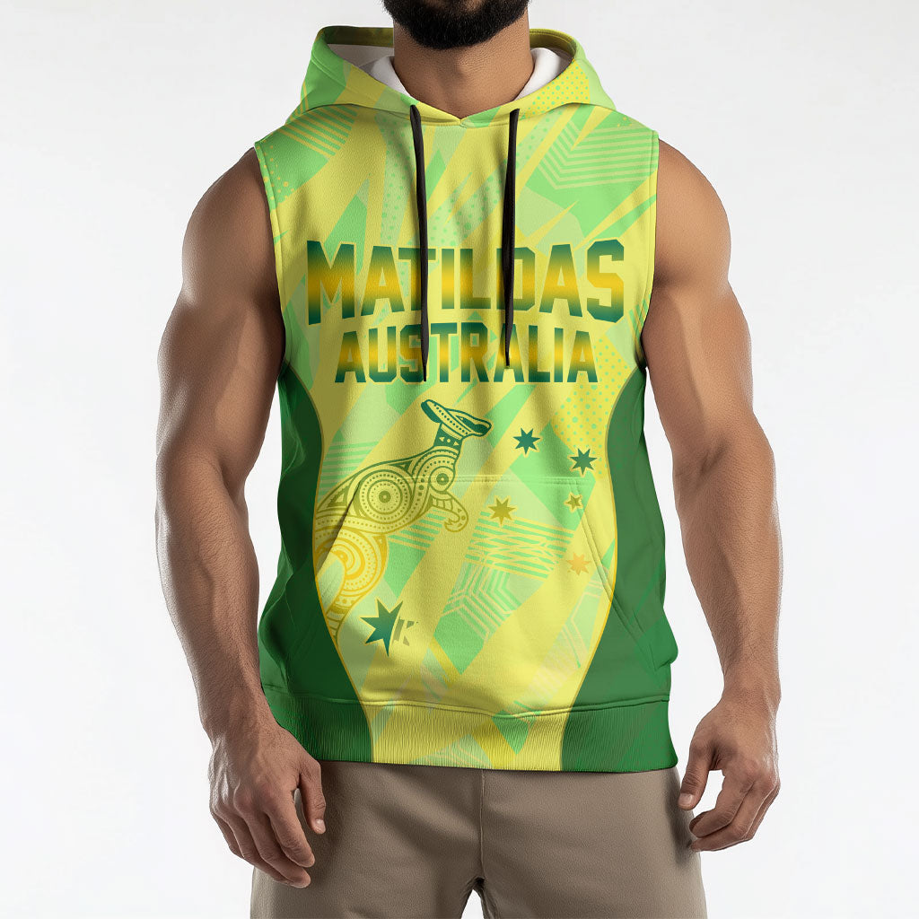 Matildas Australia Go Champions Sleeveless Hoodie Indigenous Dot Art Kangaroo Southern Cross Stars