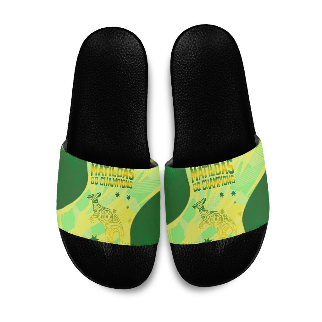 Matildas Australia Go Champions Slide Sandals Indigenous Dot Art Kangaroo Southern Cross Stars