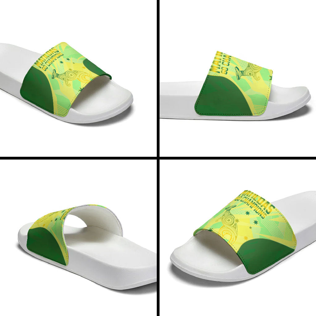 Matildas Australia Go Champions Slide Sandals Indigenous Dot Art Kangaroo Southern Cross Stars