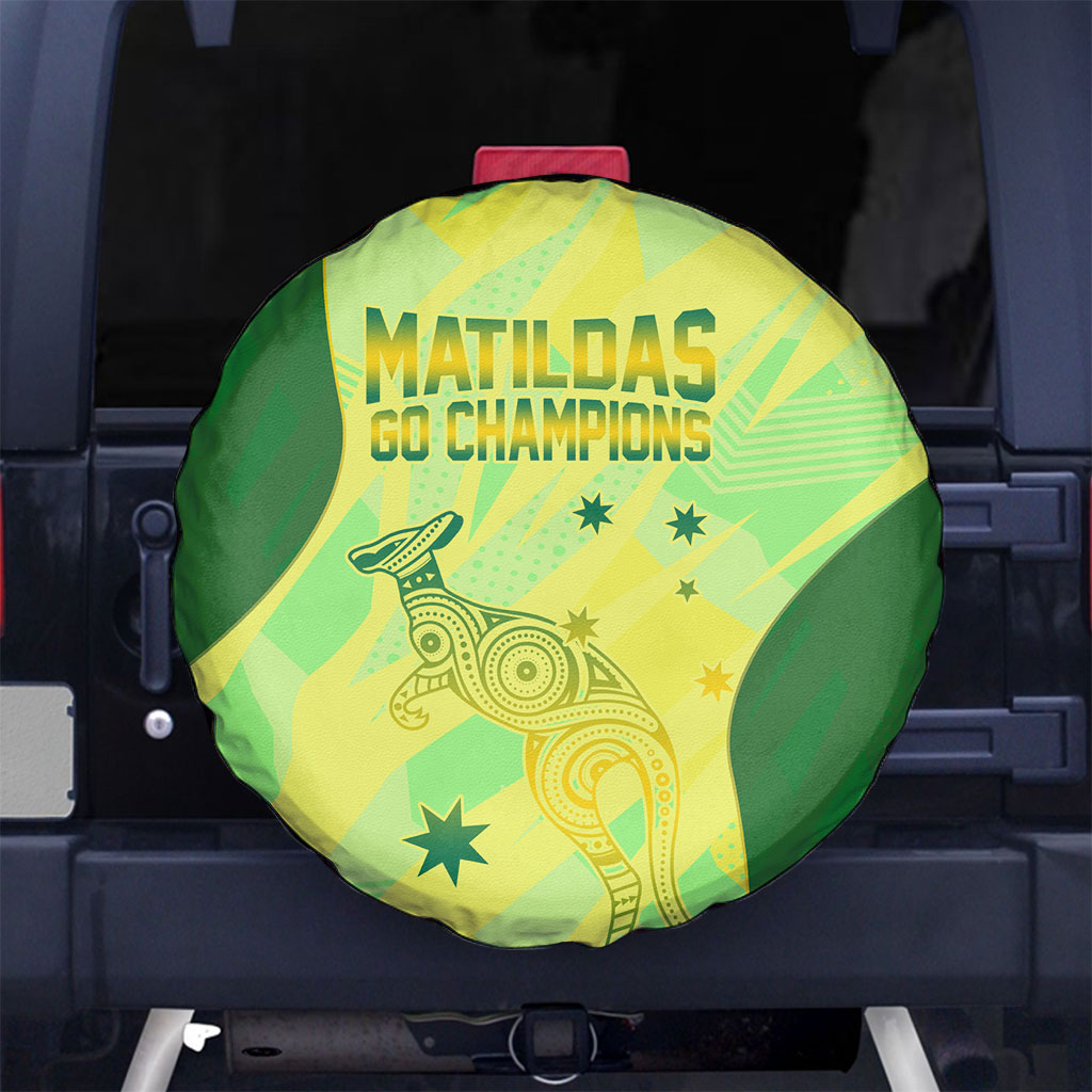 Matildas Australia Go Champions Spare Tire Cover Indigenous Dot Art Kangaroo Southern Cross Stars
