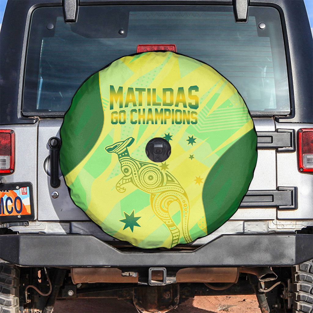 Matildas Australia Go Champions Spare Tire Cover Indigenous Dot Art Kangaroo Southern Cross Stars