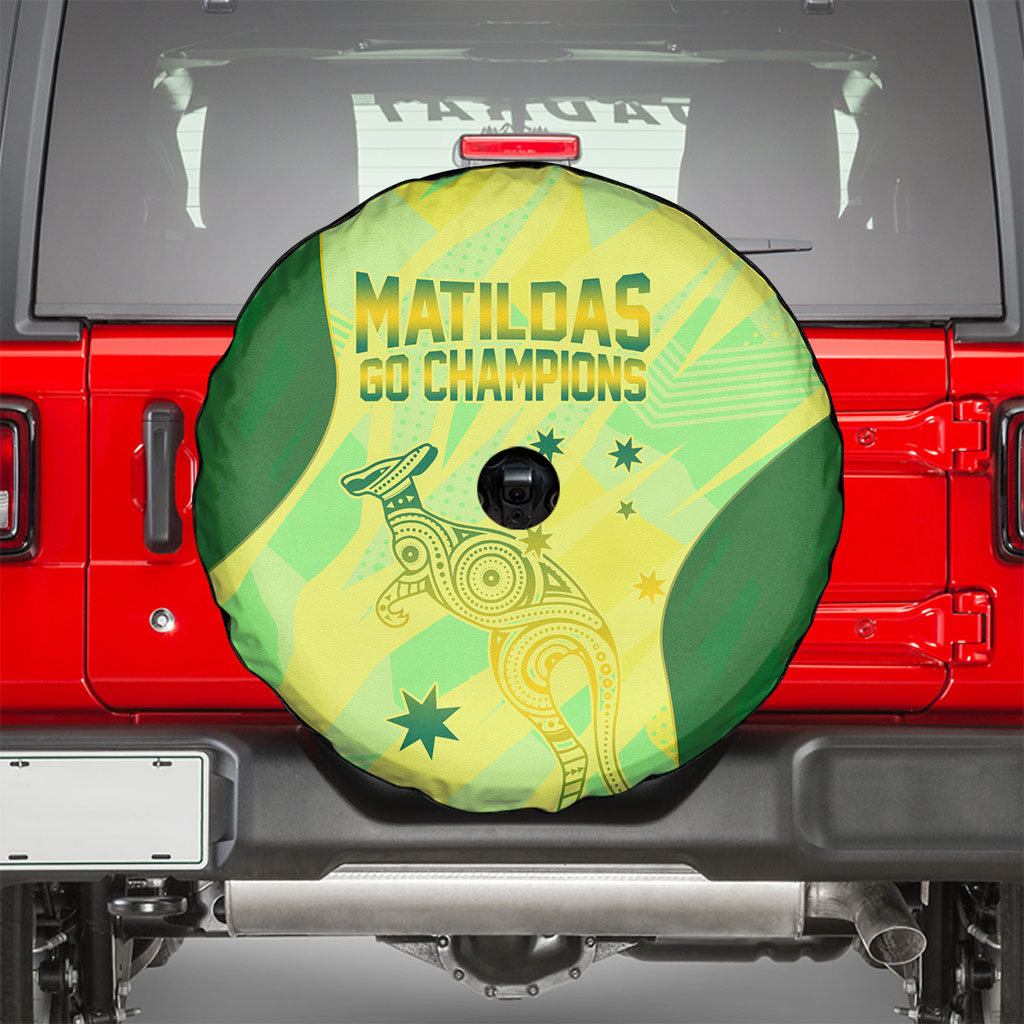 Matildas Australia Go Champions Spare Tire Cover Indigenous Dot Art Kangaroo Southern Cross Stars