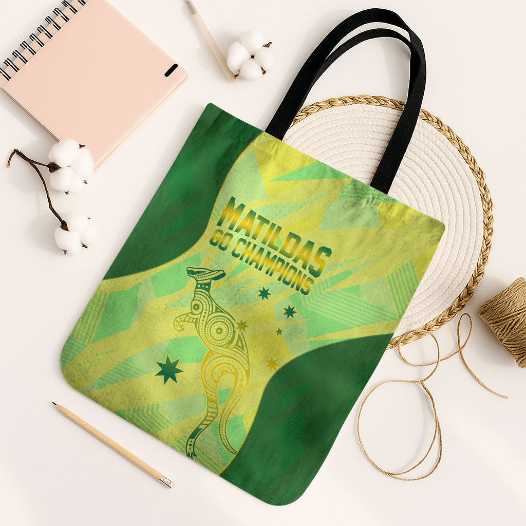 Matildas Australia Go Champions Tote Bag Indigenous Dot Art Kangaroo Southern Cross Stars