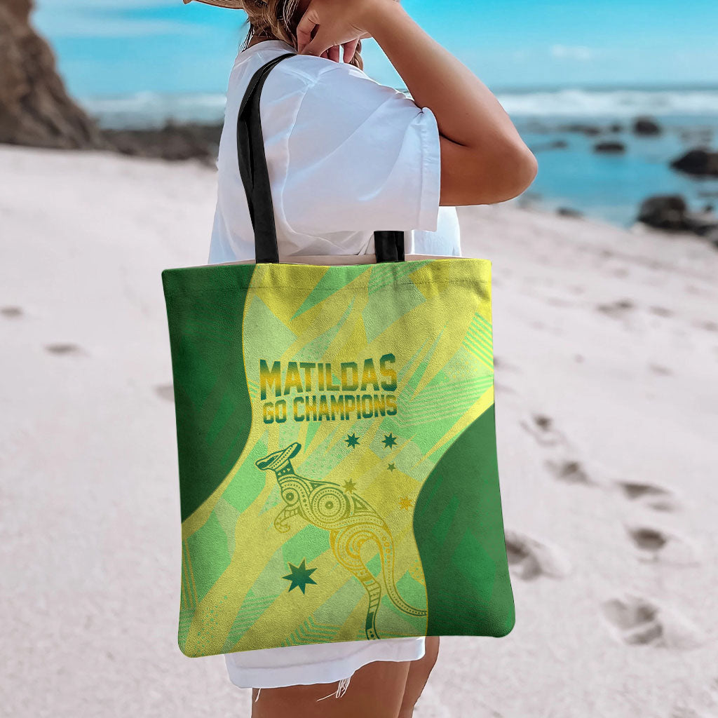Matildas Australia Go Champions Tote Bag Indigenous Dot Art Kangaroo Southern Cross Stars