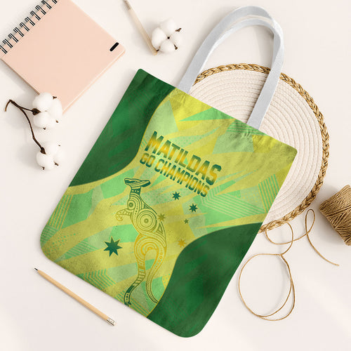 Matildas Australia Go Champions Tote Bag Indigenous Dot Art Kangaroo Southern Cross Stars