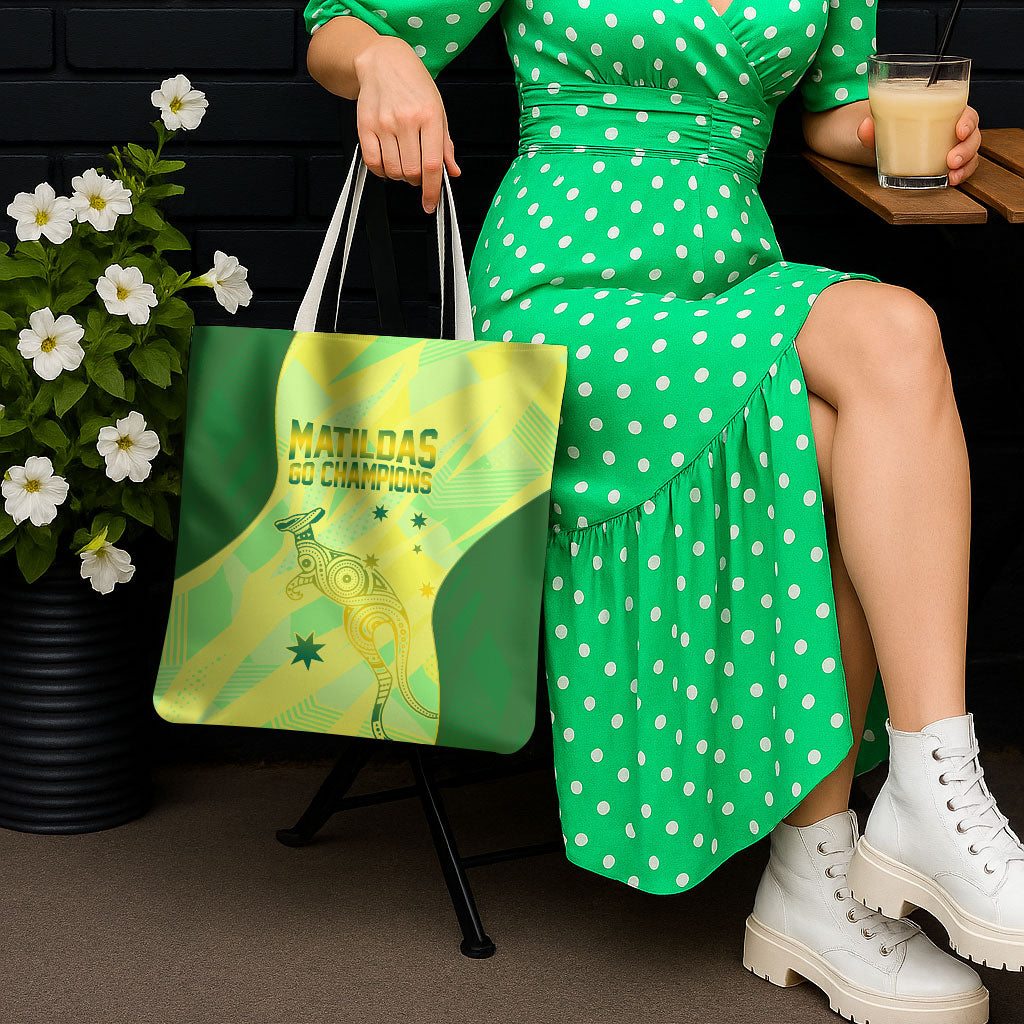 Matildas Australia Go Champions Tote Bag Indigenous Dot Art Kangaroo Southern Cross Stars