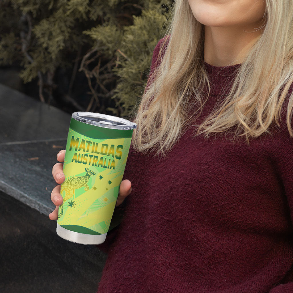 Matildas Australia Go Champions Tumbler Cup Indigenous Dot Art Kangaroo Southern Cross Stars