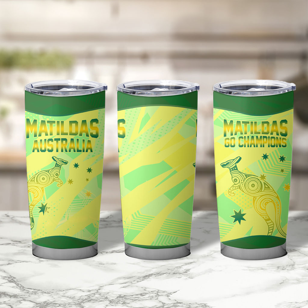 Matildas Australia Go Champions Tumbler Cup Indigenous Dot Art Kangaroo Southern Cross Stars