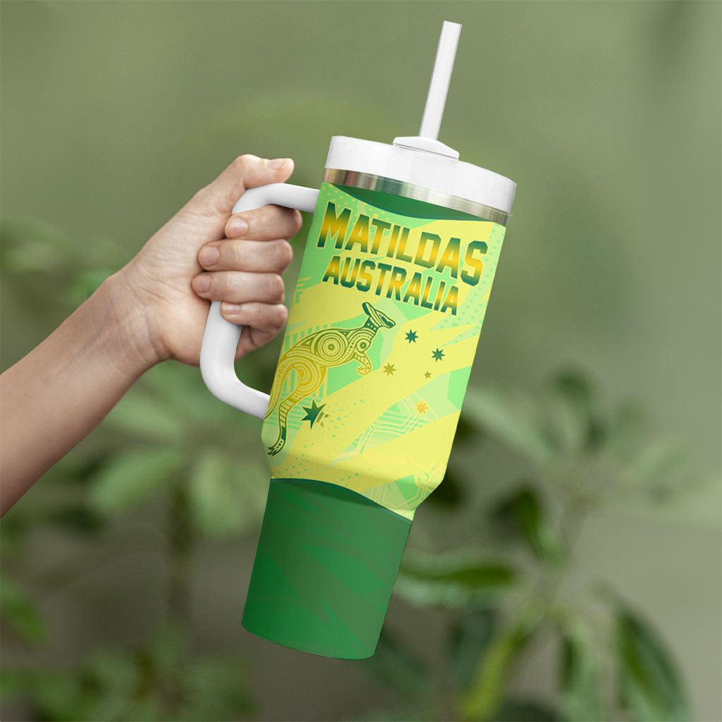 Matildas Australia Go Champions Tumbler With Handle Indigenous Dot Art Kangaroo Southern Cross Stars