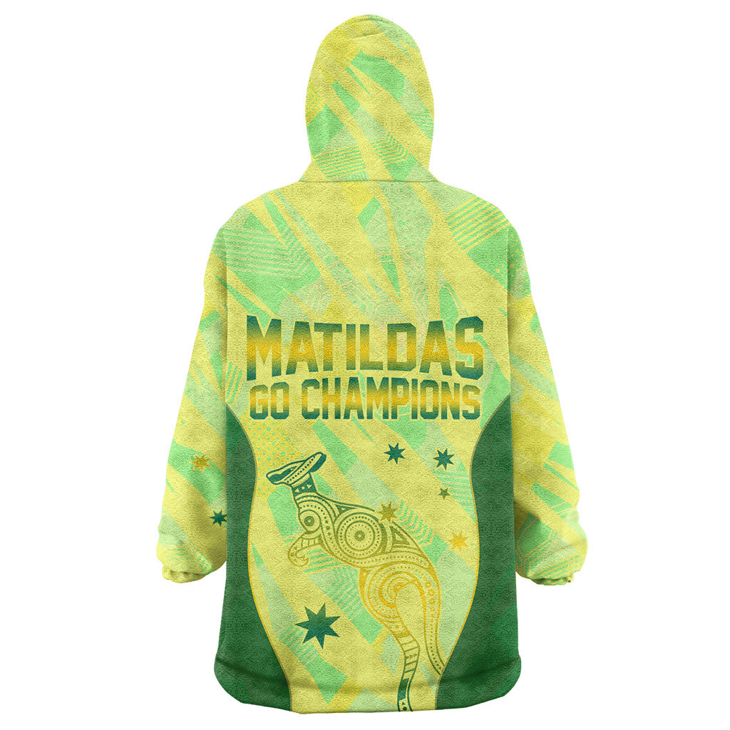 Matildas Australia Go Champions Wearable Blanket Hoodie Indigenous Dot Art Kangaroo Southern Cross Stars