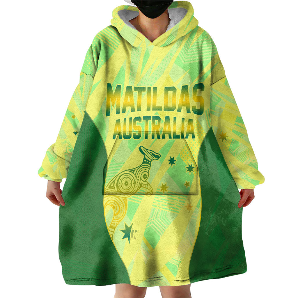 Matildas Australia Go Champions Wearable Blanket Hoodie Indigenous Dot Art Kangaroo Southern Cross Stars