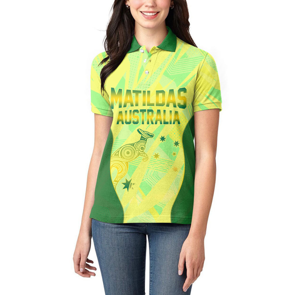 Matildas Australia Go Champions Women Polo Shirt Indigenous Dot Art Kangaroo Southern Cross Stars