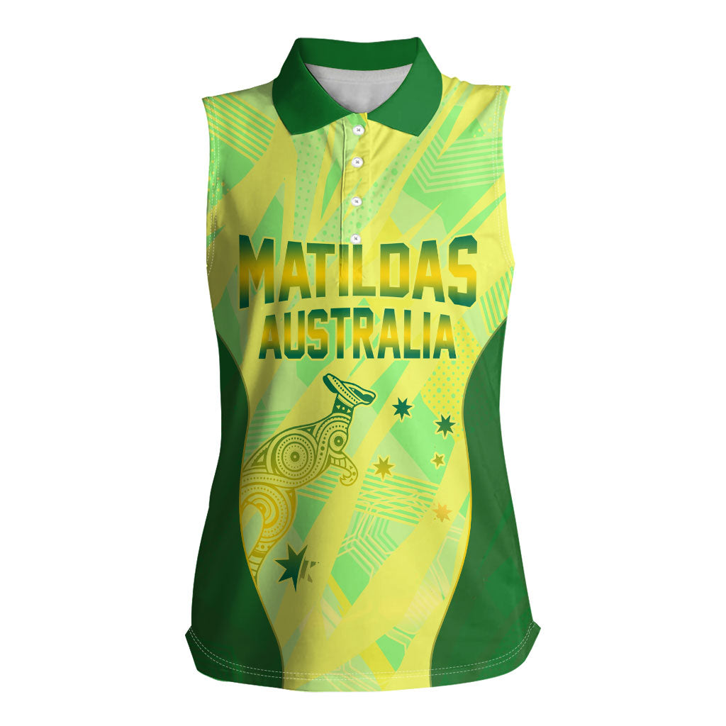 Matildas Australia Go Champions Women Sleeveless Polo Shirt Indigenous Dot Art Kangaroo Southern Cross Stars