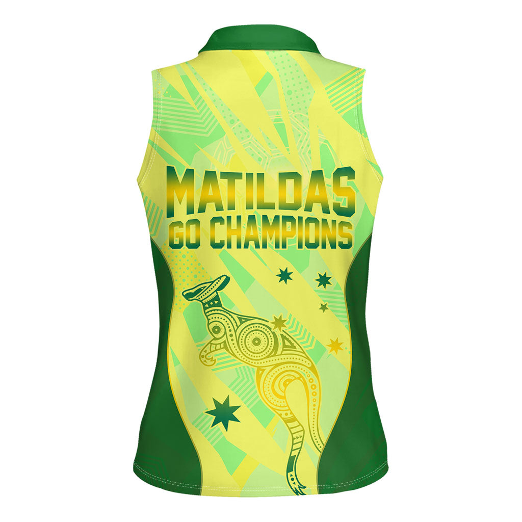 Matildas Australia Go Champions Women Sleeveless Polo Shirt Indigenous Dot Art Kangaroo Southern Cross Stars