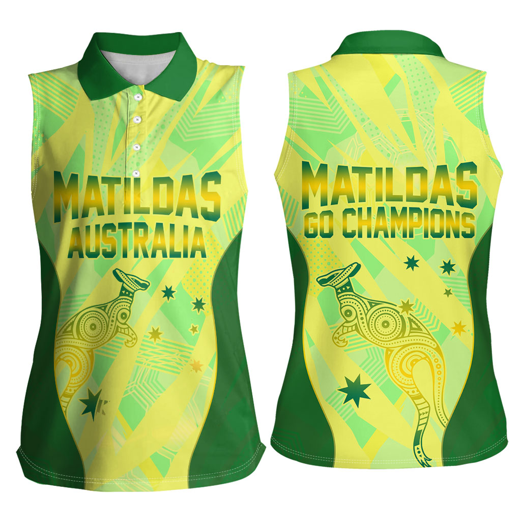 Matildas Australia Go Champions Women Sleeveless Polo Shirt Indigenous Dot Art Kangaroo Southern Cross Stars