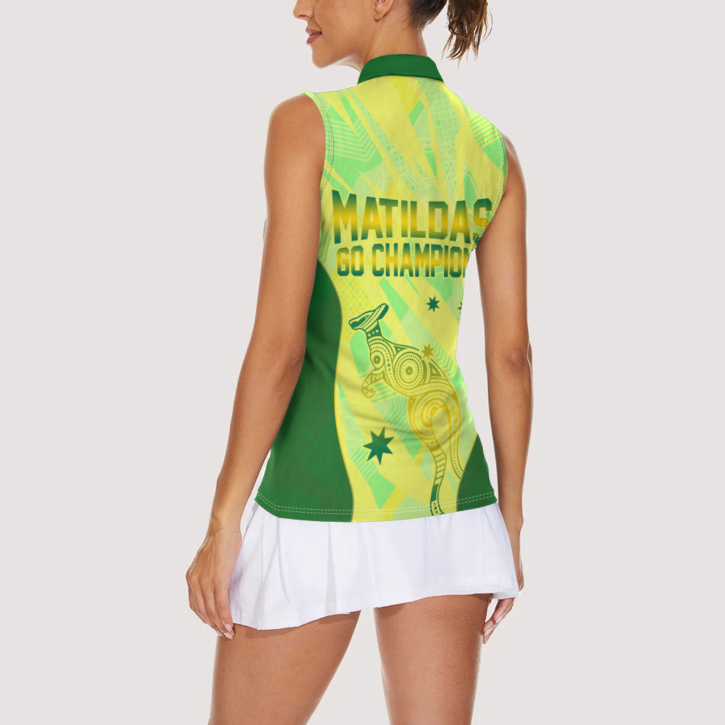 Matildas Australia Go Champions Women Sleeveless Polo Shirt Indigenous Dot Art Kangaroo Southern Cross Stars