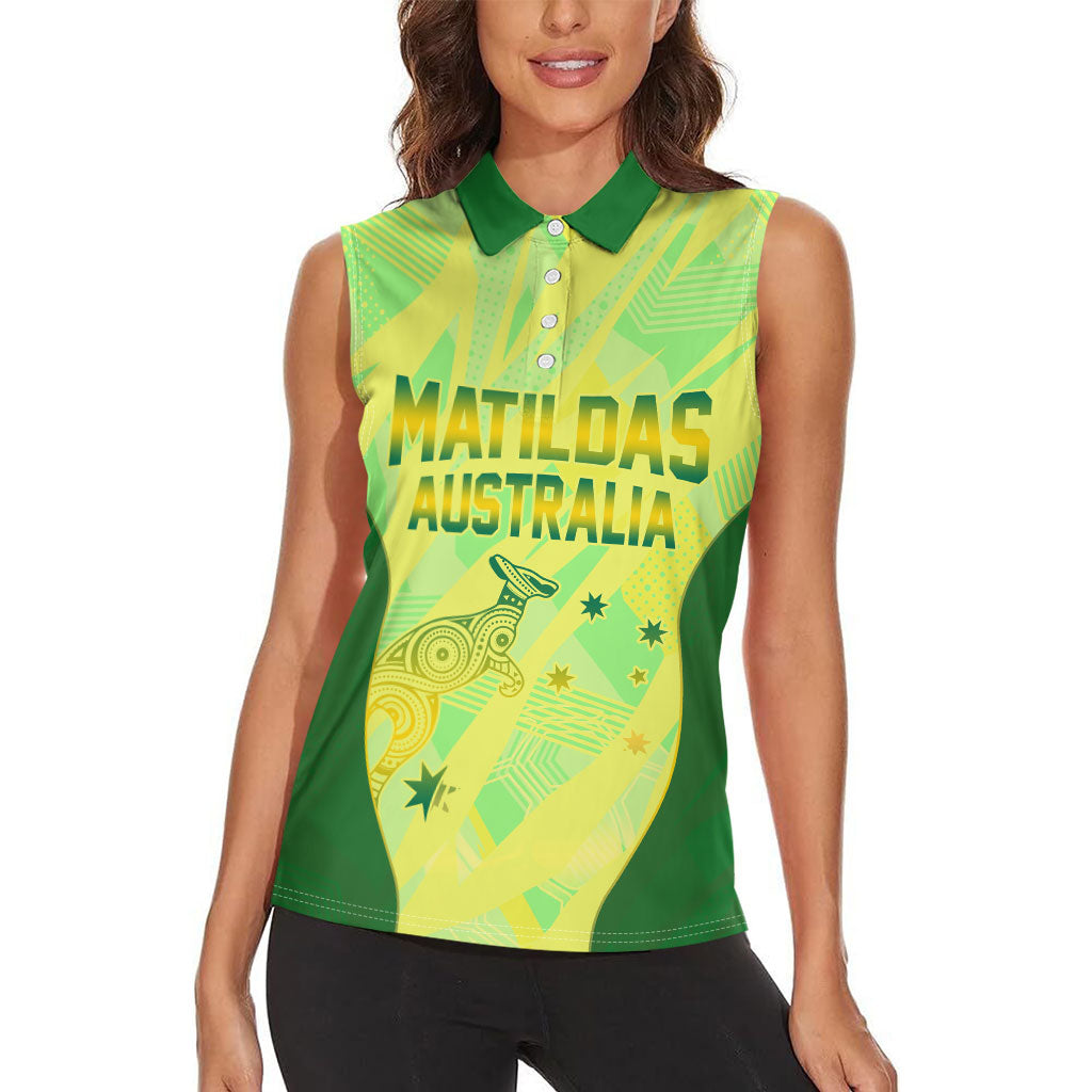 Matildas Australia Go Champions Women Sleeveless Polo Shirt Indigenous Dot Art Kangaroo Southern Cross Stars